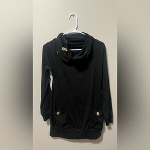 Leo Rosi Sweater S/M Black Cowl Neck Pullover Pockets Cassie Sweatshirt Pullover